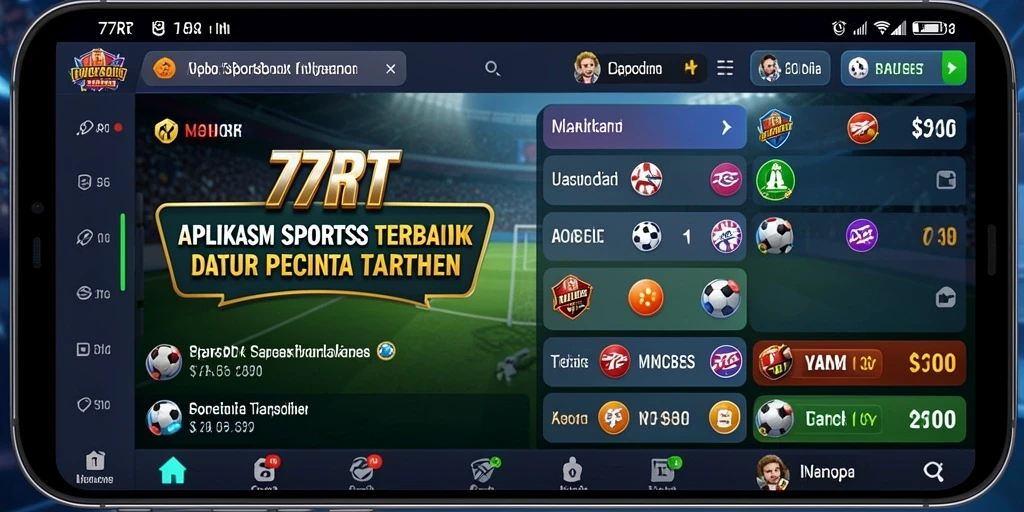 Tampilan utama gameplay Sportsbook 77RT yang menarik dan informatif.