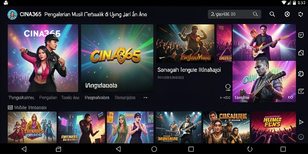 Tampilan gameplay <strong>CINA365</strong> yang menampilkan lirik dan daftar lagu.