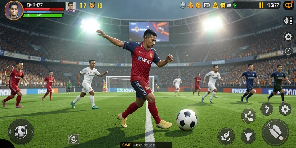 Tampilan gameplay seru dalam EMON77 dengan aksi olahraga yang menegangkan.