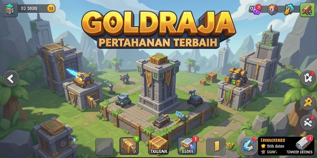 Screenshot GOLDRAJA menunjukkan serunya aksi Tower Defense penuh strategi.