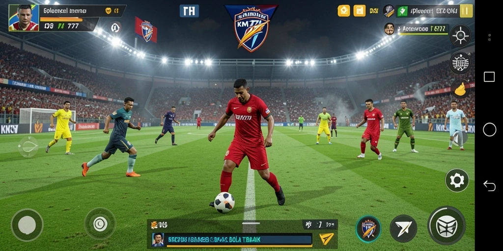 Tampilan gameplay seru dari KM777 dengan aksi sepak bola yang mendebarkan.