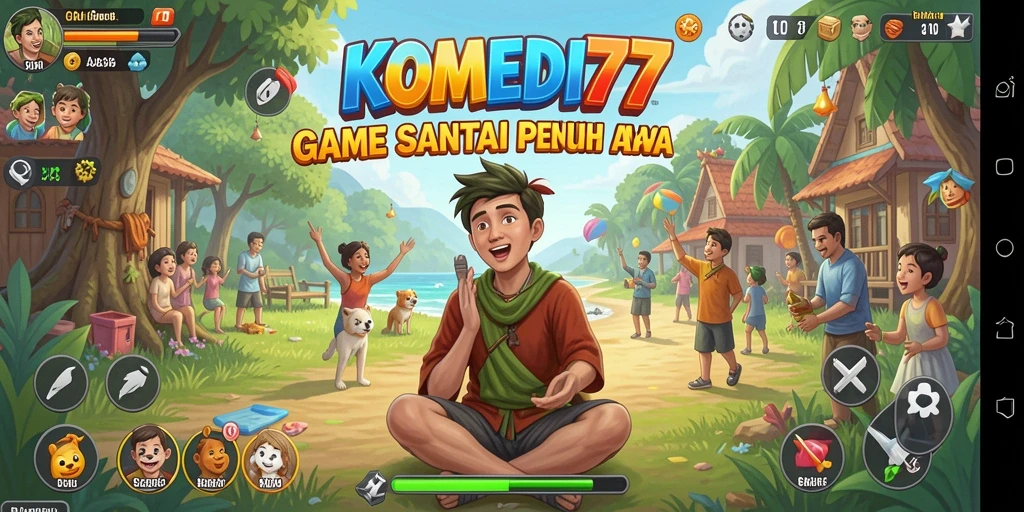 Tampilan gameplay lucu dan penuh tawa di KOMEDI77.
