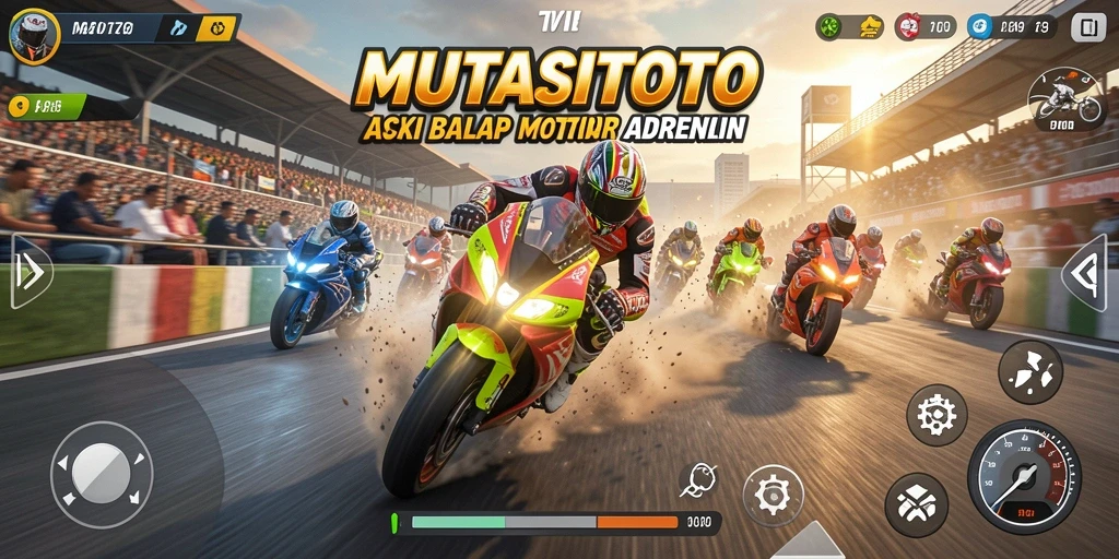 Screenshot gameplay MUTASITOTO yang menampilkan balapan motor yang seru.