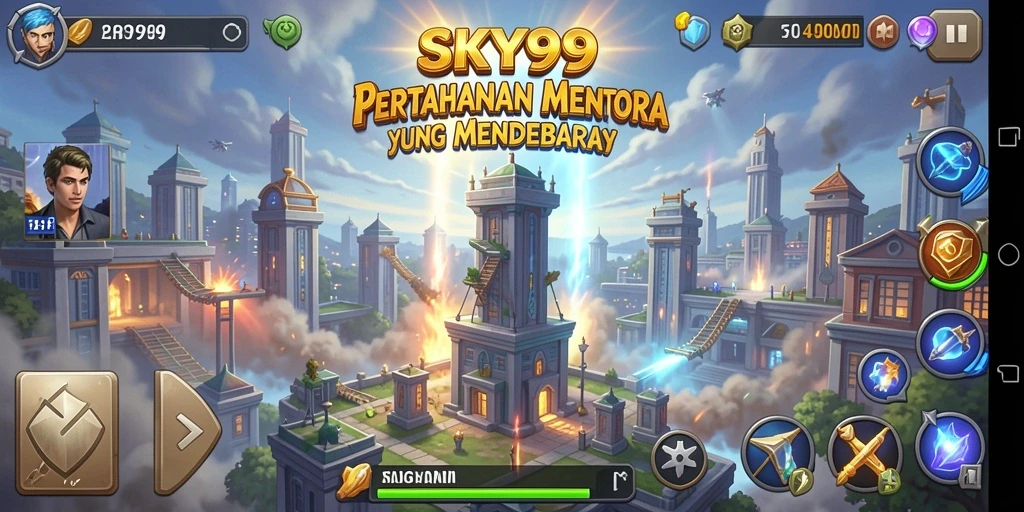Tampilan gameplay Tower Defense yang seru dan strategis di SKY99.