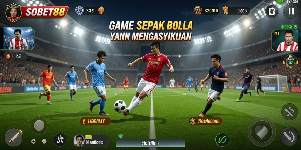 Tampilan gameplay SOBET88 dengan aksi sepak bola seru.