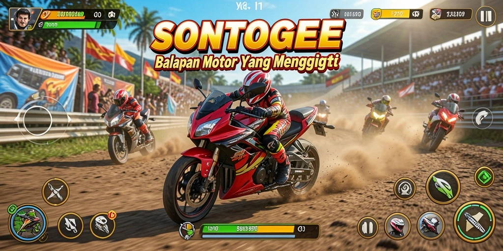 Tampilan gameplay SONTOGEL yang menegangkan dan penuh aksi balapan motor.